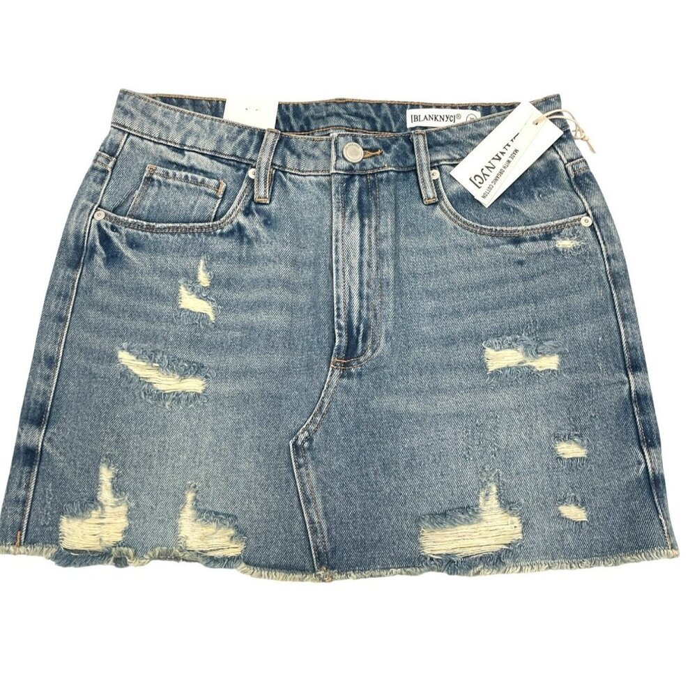 Blank NYC Revolve Distressed Denim Mini Skirt Size 28 NWT
